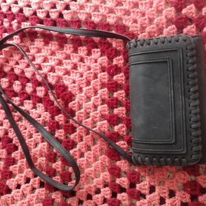 Black or Dark Gray Crossbody Bag w/  Braided Detail Wristlet or Wallet Western